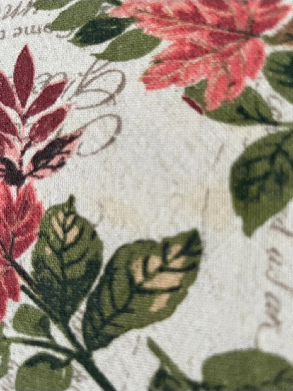 Tahari Floral Table Linen in Pink, Green, Brown on Cream
